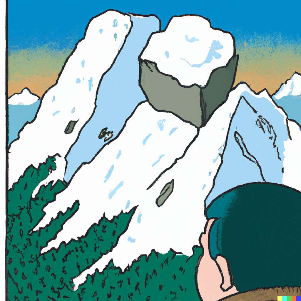 someone gazing at Mount Everest, in the style of a mid-20th century Disney cartoon